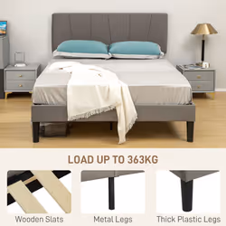 HOMCOM Double Bed Frame with 5-Level Adjustable Headboard Wooden Slats - Additional view 5