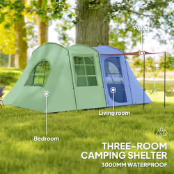 Outsunny 3-4 Man Tunnel Tent with Sewn in Floor, 3000mm Waterproof, Khaki