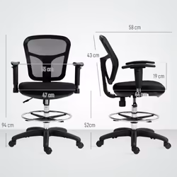 HOMCOM Drafting Stool Chair with Adjustable Armrest for Standing Desk, Black