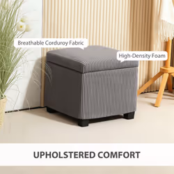 HOMCOM 40 cm Ottoman Storage Box with Removable Lid, Foot Rest - Grey