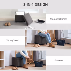 HOMCOM 40 cm Ottoman Storage Box with Removable Lid, Foot Rest - Grey - Additional view 5