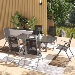 Outsunny 7 Piece Outdoor Dining Set w/ Extendable Table and 6 Folding Chairs