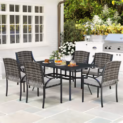 Outsunny 6 Seater Rattan Garden Furniture Set with Cushions