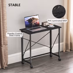 HOMCOM Folding Desk on Wheels, Writing Table for Home Office, Black - Additional view 5