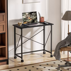 HOMCOM Folding Desk on Wheels, Writing Table for Home Office, Black - Additional view 6