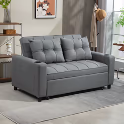 HOMCOM 2 Seater Pull Out Sofa Bed with Pockets for Living Room Charcoal Grey