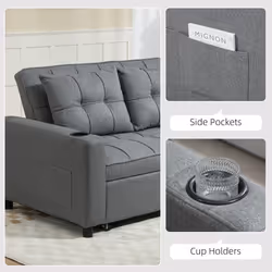 HOMCOM 2 Seater Pull Out Sofa Bed with Pockets for Living Room Charcoal Grey - Additional view 4