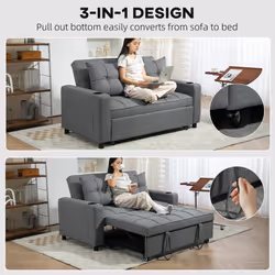 HOMCOM 2 Seater Pull Out Sofa Bed with Pockets for Living Room Charcoal Grey - Additional view 6
