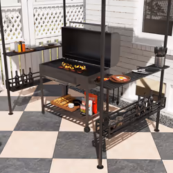 Outsunny 8' x 5' Grill Gazebo Canopy with 2 Side Shelves, Hook, Dark Grey - Additional view 5