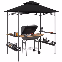 Outsunny 8' x 5' Grill Gazebo Canopy with 2 Side Shelves, Hook, Dark Grey - Additional view 8