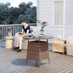 Outsunny Patio Furniture Rattan Garden Table with Umbrella Hole - Brown