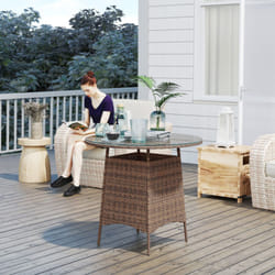 Outsunny Patio Furniture Rattan Garden Table with Umbrella Hole - Brown