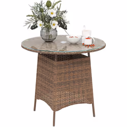 Outsunny Patio Furniture Rattan Garden Table with Umbrella Hole - Brown
