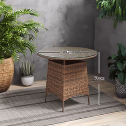 Outsunny Patio Furniture Rattan Garden Table with Umbrella Hole - Brown