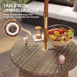 Outsunny Patio Furniture Rattan Garden Table with Umbrella Hole - Brown - Additional view 5