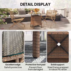 Outsunny Patio Furniture Rattan Garden Table with Umbrella Hole - Brown - Additional view 6