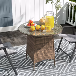 Outsunny Patio Furniture Rattan Garden Table with Umbrella Hole - Brown - Additional view 7