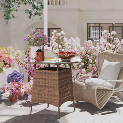 Outsunny Patio Furniture Rattan Garden Table with Umbrella Hole - Brown - Additional view 8