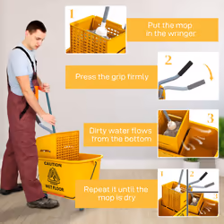 HOMCOM Mop Bucket with Wringer on Wheels for Floor Cleaning 20 Litre Yellow