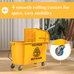 HOMCOM Mop Bucket with Wringer on Wheels for Floor Cleaning 20 Litre Yellow - Additional view 4