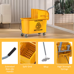HOMCOM Mop Bucket with Wringer on Wheels for Floor Cleaning 20 Litre Yellow - Additional view 5