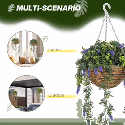 HOMCOM Set of 2 Artificial Plants, Lavender Flowers in Basket, Purple