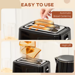 HOMCOM 1.5L 3000W Fast Boil Electric Kettle and 2 Slice Toaster Set, Black