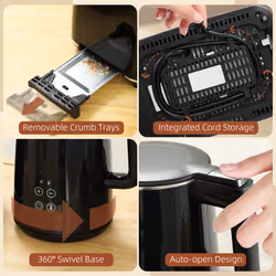 HOMCOM 1.5L 3000W Fast Boil Electric Kettle and 2 Slice Toaster Set, Black - Additional view 4