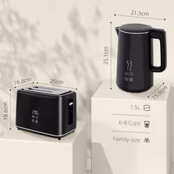 HOMCOM 1.5L 3000W Fast Boil Electric Kettle and 2 Slice Toaster Set, Black - Additional view 7