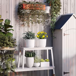 Outsunny Set of 2 Round Plant Pots Outdoor 22cm for Garden, White - Additional view 7