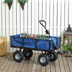 Outsunny Garden Cart with Removable Liner, Quick-Release Sides, Blue