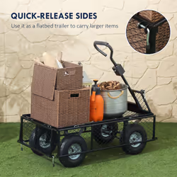 Outsunny Garden Cart with Removable Liner, Quick-Release Sides, Blue