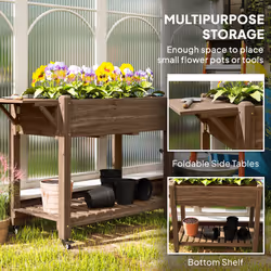 Outsunny Wooden Raised Planter with Lockable Wheels, Liner, Carbonised