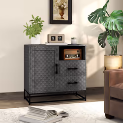 HOMCOM Cupboard with Adjustable Shelf, Open Compartment, 2 Drawers, Grey