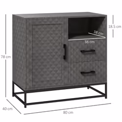 HOMCOM Cupboard with Adjustable Shelf, Open Compartment, 2 Drawers, Grey