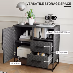 HOMCOM Cupboard with Adjustable Shelf, Open Compartment, 2 Drawers, Grey