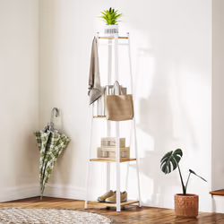 HOMCOM Clothes Rack with Storage, Garment Rack with 8 Hooks and 3-Tier Shelf - Yellow