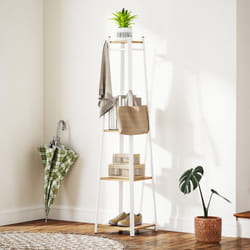 HOMCOM Clothes Rack with Storage, Garment Rack with 8 Hooks and 3-Tier Shelf - Yellow