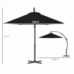 Outsunny 3(m) Garden Cantilever Parasol with Crank Aluminium Frame - Black