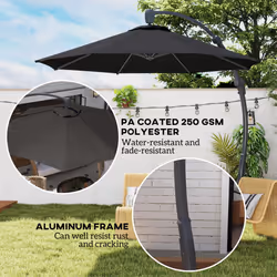 Outsunny 3(m) Garden Cantilever Parasol with Crank Aluminium Frame - Black