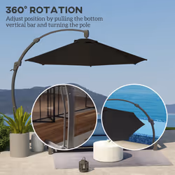 Outsunny 3(m) Garden Cantilever Parasol with Crank Aluminium Frame - Black - Additional view 4