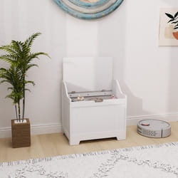 HOMCOM Storage Trunk with Safety Hinge for Living Room, 56.4cm, White