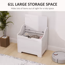 HOMCOM Storage Trunk with Safety Hinge for Living Room, 56.4cm, White - Additional view 3