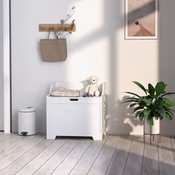 HOMCOM Storage Trunk with Safety Hinge for Living Room, 56.4cm, White - Additional view 6