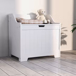 HOMCOM Storage Trunk with Safety Hinge for Living Room, 56.4cm, White - Additional view 8