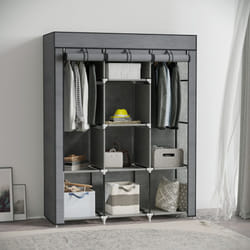 HOMCOM Fabric Portable Wardrobe with 8 Shelves 2 Hanging Rails - Grey