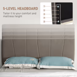 HOMCOM King Size Bed Frame with 5-Level Adjustable Headboard Wooden Slats