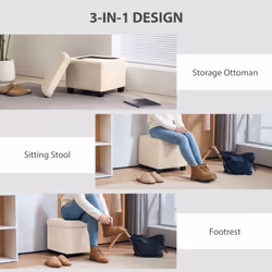 HOMCOM 40 cm Ottoman Storage Box with Removable Lid, Foot Rest - White
