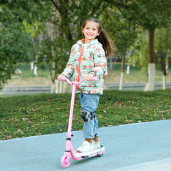 AIYAPLAY Electronic Ride on Scooter for Kids w/ Auxiliary Rear Wheels, Pink