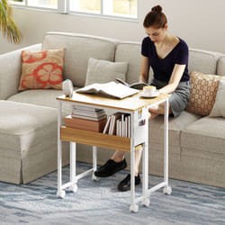 HOMCOM 63 cm Foldable Computer Desk on Wheels for Small Spaces Natural